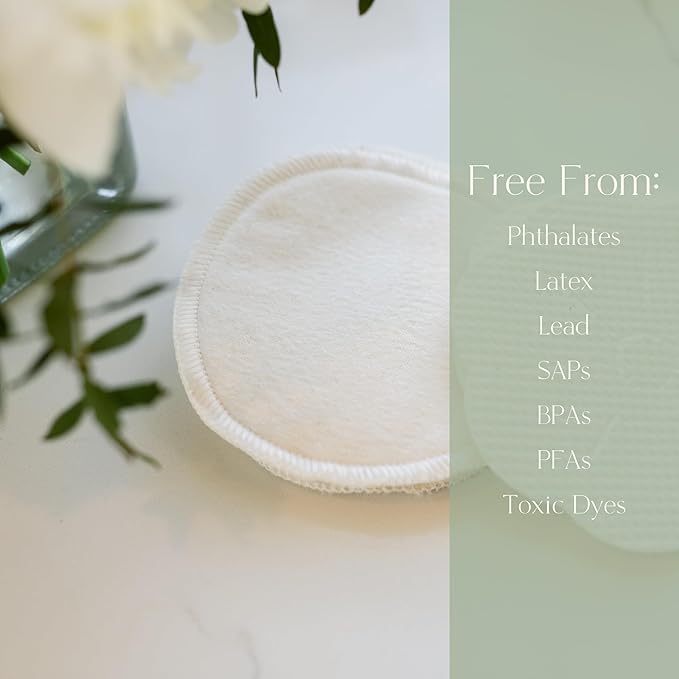 Day & Night Reusable Nursing Pads for Breastfeeding, 100% Cotton—Day 4‑Layer, Night 8‑Layer Overnight Protection – 4 Pack (Natural/Sage)