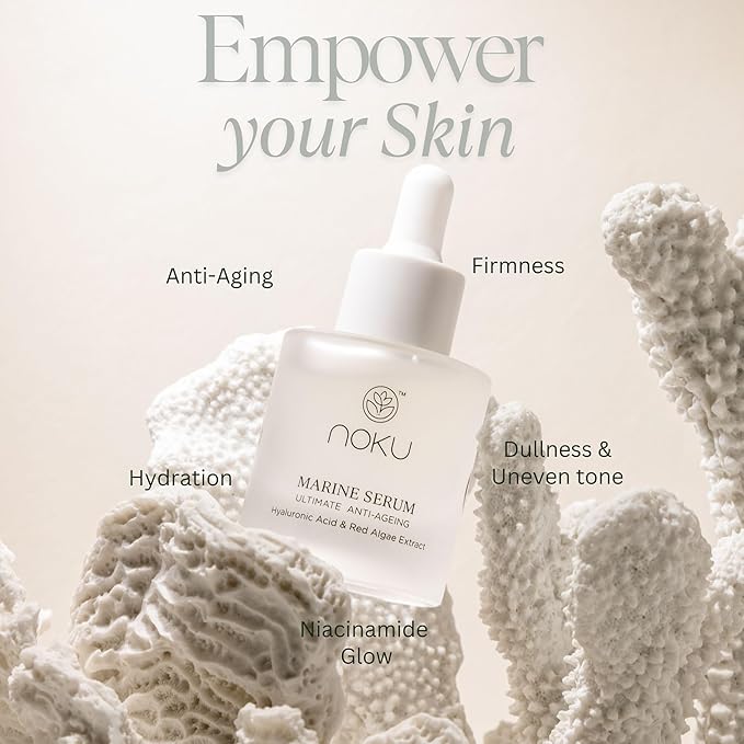 Noku Marine Serum – Red Algae, Hyaluronic Acid & Vitamin C | Anti-Aging, Firming & Deep Hydration | Vegan, Cruelty-Free, Clean Skincare for Glowing Complexion (30ml)