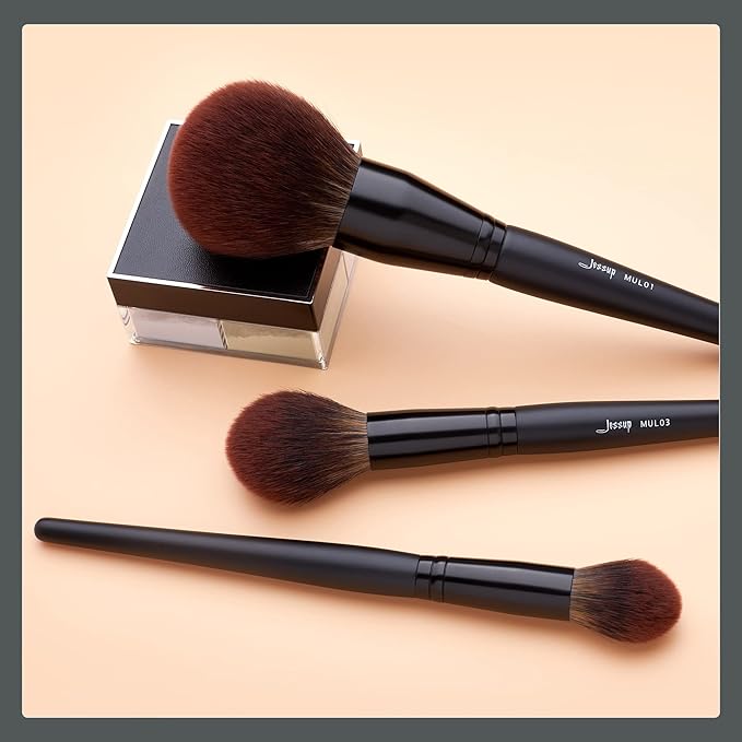 Jessup Large Face Makeup Brushes 3pcs, Premium Synthetic Powder Contour Highlighter Brush, Phantom Black T274