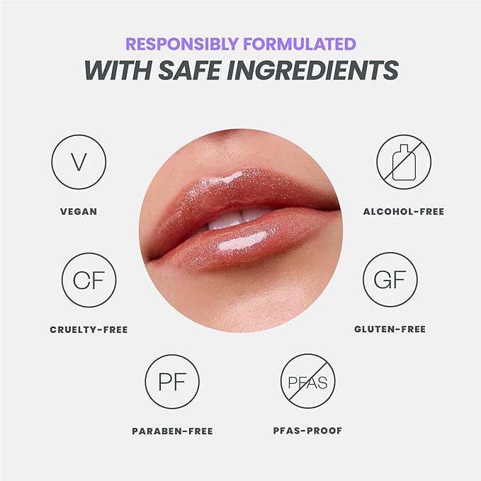 Wonderskin Lip Gloss Blading Top Gloss Red Glitter Lip Gloss, Hydrating and High Shine Finish Lip Makeup (Red Glitter)