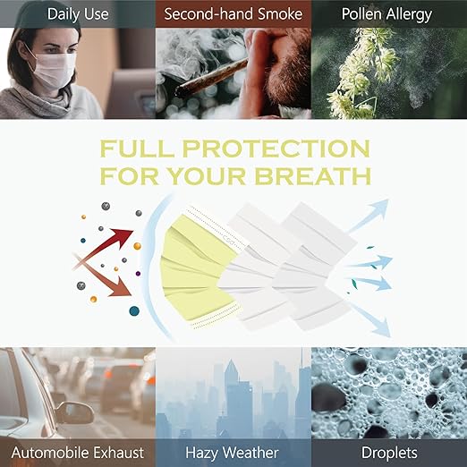 CSD Colo 30 Pcs Yellow Disposable Face Masks, 3 Ply Adult Mask with Elastic Ear Loop, Nose Bridge Clip, Breathable Comfortable Mask Great for Indoor, Outdoors Use (Calla Yellow)