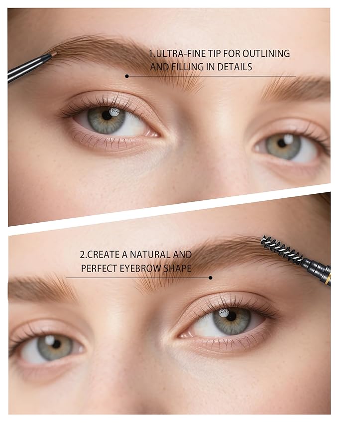 Medium Brown Eye Brow Pencils for Women, 6Pcs Waterproof Eyebrow Pencil, 1.5mm Micro-Fine Tip & Spiral Brush with Brow Razors Perfect for Creating a Natural and Delicate Eyebrow Look Makeup
