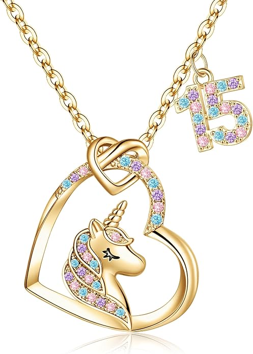 Hidepoo Birthday Unicorns Gifts for Girls - Unicorn Necklace Birthday Gift for 3-16 Year Old Girl Colorful CZ Heart Pendant Unicorn Necklace for Girls Gifts Jewelry
