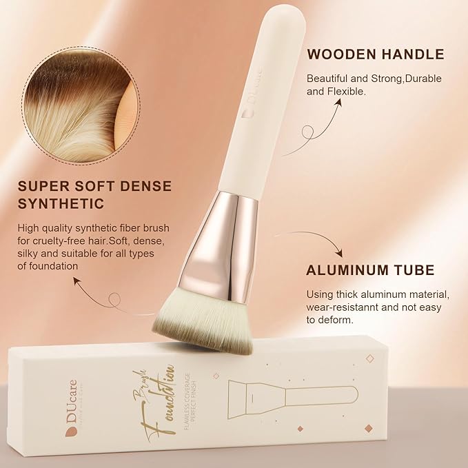 DUcare Foundation Brush for Liquid Makeup, Flat Top Professional Kabuki Brush Buffing Blending Mineral Powder Large Makeup Face Brush