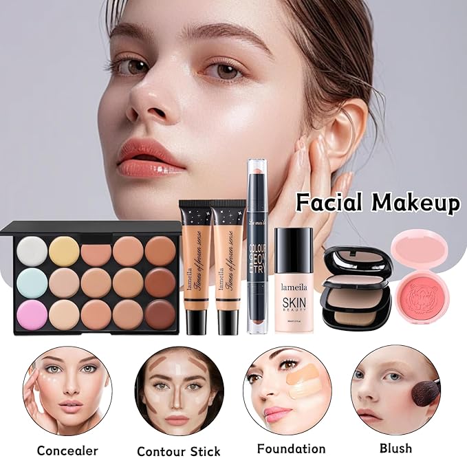 All in One Makeup Kit for Women Full Kit, 43PCS Professional Makeup Kit, Foundation Eyeshadow Lipstick Eyeliner, Complete Make Up Gift Set for Beginners and Professionals Alike