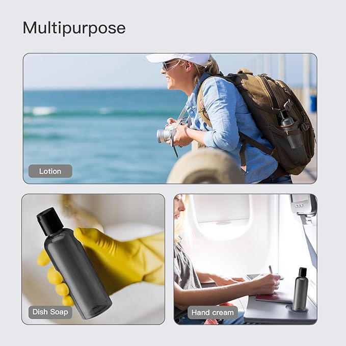Travel Bottles for Toiletries 3.4 oz - Travel Size Containers for Shampoo Plastic - Small Empty Lotion Squeeze Bottle for Liquid TSA Approved - Leak Proof Mini Conditioner Refillable Black 100ml