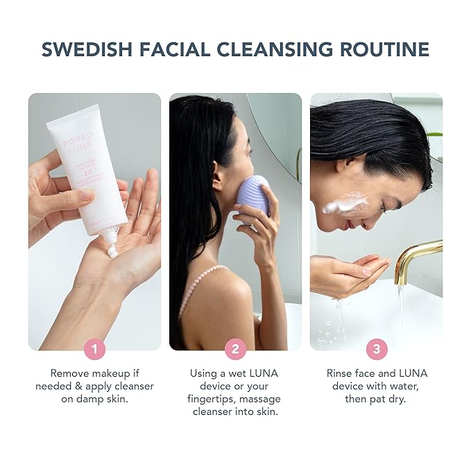 FOREO Deep & Gentle LUNA 4 Sensitive Bundle - Facial Cleansing Brush for Sensitive Skin + LUNA Micro-Foam Face Cleanser 2.0, 3.4 oz - Deep Cleansing and Firming Silicone Face Massager Beauty Set