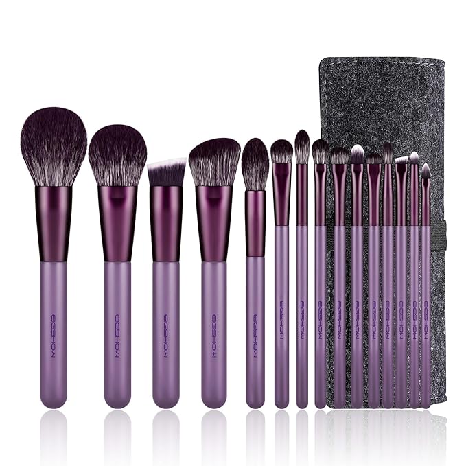 Makeup Brush Set, EIGSHOW Professional Makeup Brushes Kit Foundation Powder Concealers Eye Shadows Makeup 15 Piece for Eye Face Liquid Cream Cosmetics Brushes Kit, Gift for Women, Travel Set(Purple)