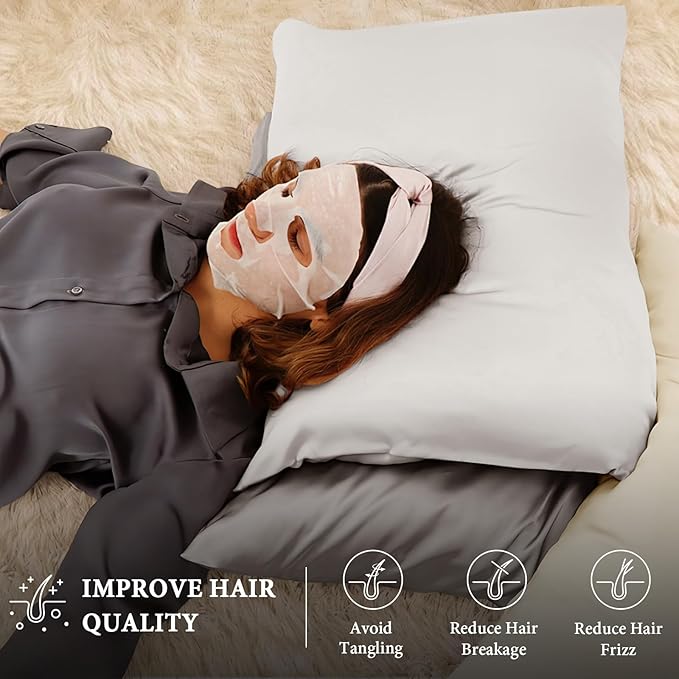 BHZ Satin Goose Down Feather Pillows Queen Size with White Satin Pillowcase for Hair and Skin, Cooling Pillow Cases Similar to Silk Pillow Cases, Christmas Decorative Gifts for Women, Mom Men