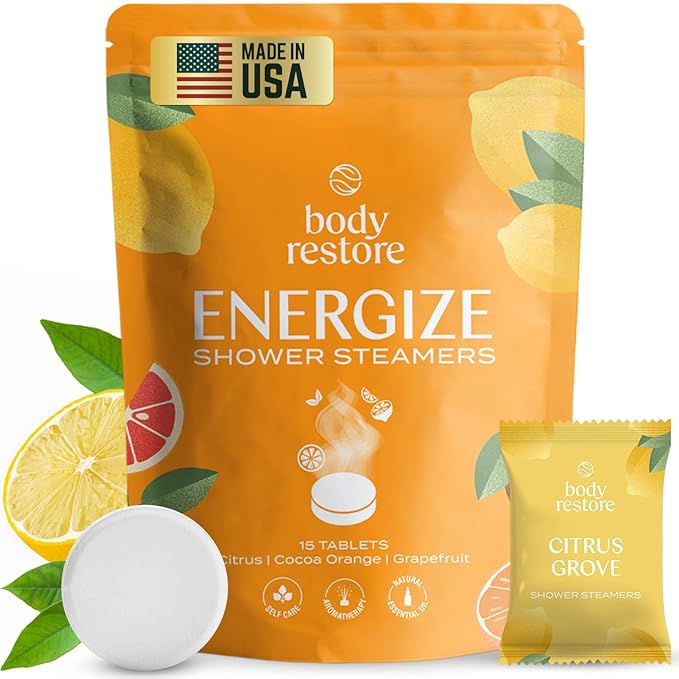 Body Restore Shower Steamers Aromatherapy 15 Pack - Birthday Gifts for Women, Men, Travel Essentials, Stress Relief, Relaxation, Self Care, Bath Bombs - Citrus