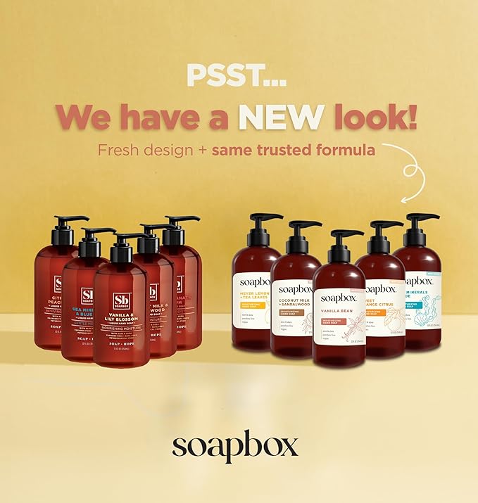 Soapbox Liquid Hand Soap, Coconut Milk & Sandalwood, Gentle & Moisturizing Hand Wash for Kitchen and Bathroom, Vegan & Cruelty Free Scented Hand Soap 12 Ounce Pump Bottles (Pack of 3)