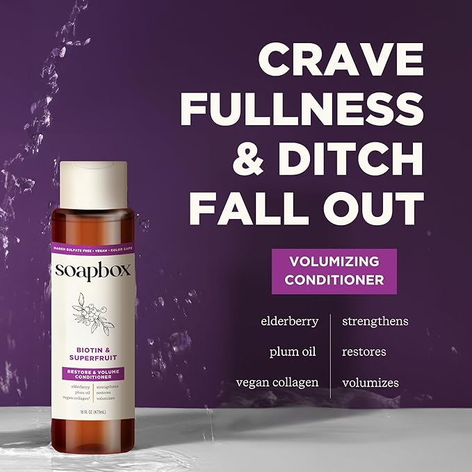 Soapbox Biotin & Superfruit Shampoo & Conditioner Set with Vegan Collagen, Aloe and Shea Butter, Pack of 2 Harsh Sulfate Free, Paraben & Silicone Free, 16 Ounces Each