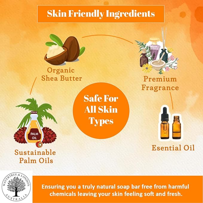 Wavertree & London Sicilian Orange Scented Natural Soap (2 Bars), 7oz Moisturizing French Triple Milled Soap Bars enriched with shea butter - Pure Plant Based Bath & Body Bars for All Skin Types