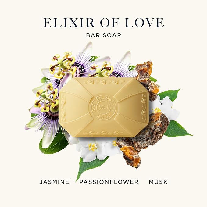 Caswell-Massey Elixir of Love Natural Bar Soap for Women, Moisturizing Body Soap Bar for All Skin Types, Made with Essential Oils & Plant-Based Formula for Soft Skin, 3.5 oz