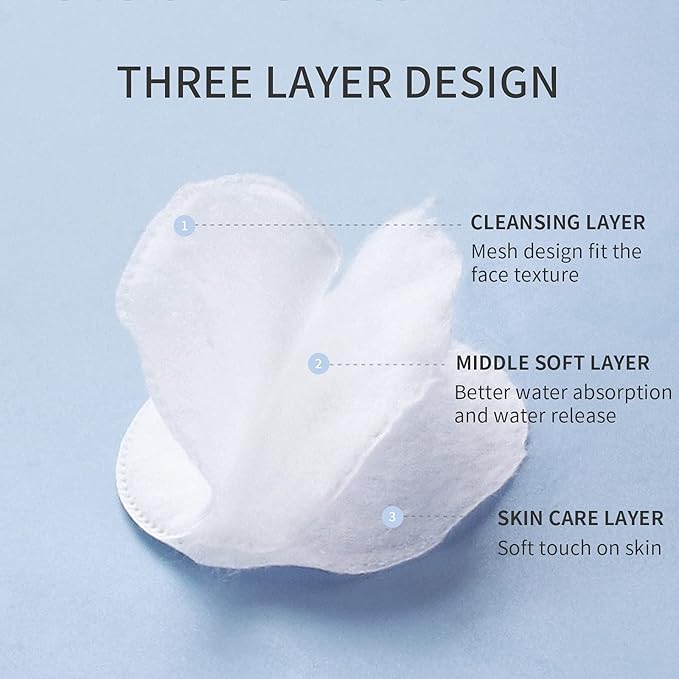 MSQ Cotton Rounds Makeup Remover Pads 600 Count Cotton Facial Cleansing Round Cotton Pads Lint-Free,Hypoallergenic (Pack of 6)