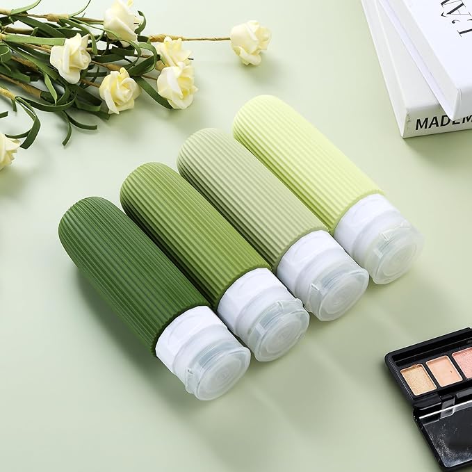 Travel Bottles for Toiletries, Tsa Approved 3oz Portable Travel Bottles, BPA Free Leak Proof Squeezable Silicone Travel Size Containers, Travel Accessories with Clear Toiletry Bag (4 Pack)