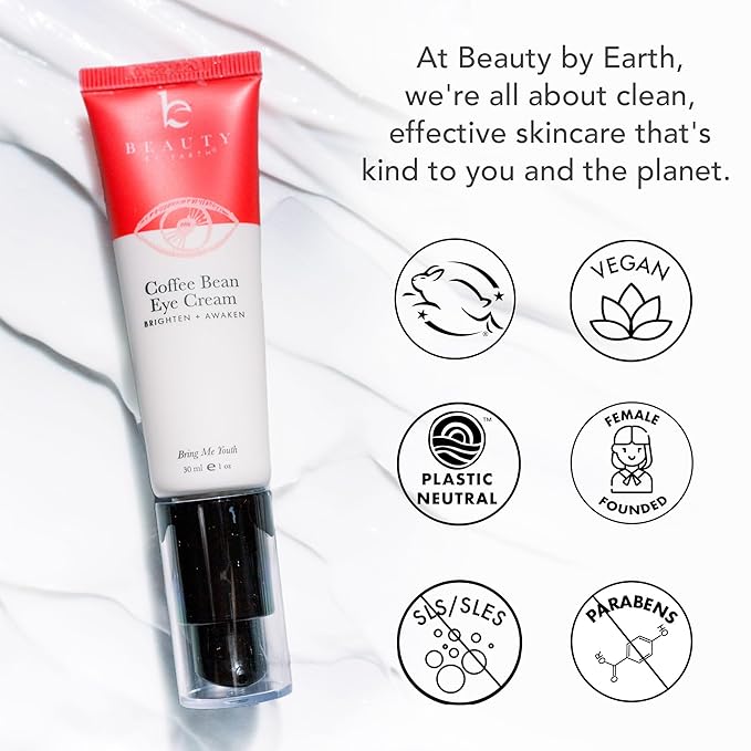 Beauty by Earth Caffeine Eye Cream for Puffiness & Bags Under Eyes - USA Made with Natural & Organic Ingredients, Under Eye Cream for Dark Circles with Glycerin & Vitamin E, Brightens & Refreshes