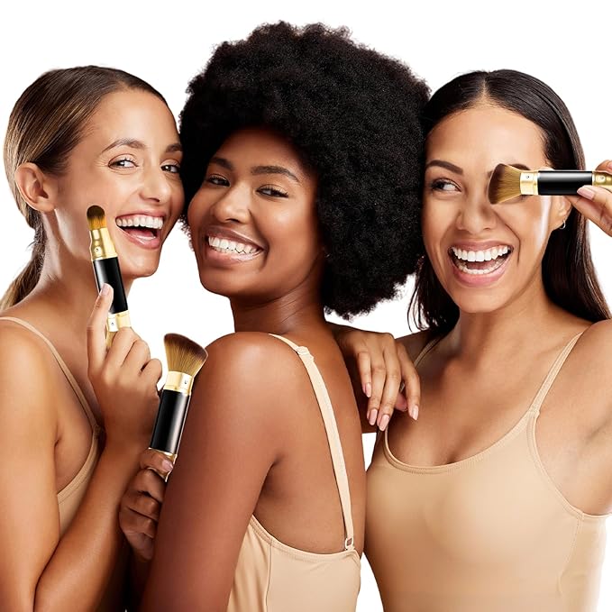 Retractable Airbrush Kabuki Brush for All Face Makeup & Foundation for Liquid, Cream and Powder Face Makeup, Dual-Ended Brush for Precision Natural Beautiful Look, With Aluminum Handle - Black