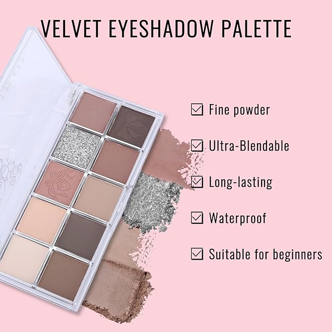 Erinde 10 Colors Eyeshadow Palette Makeup - Matte Shimmer Glitter Eye Shadow, Ultra-Blendable, High Pigmented, Naturing-Looking, Neutral Nude Eyeshadow Pallet with Professional Brush,21