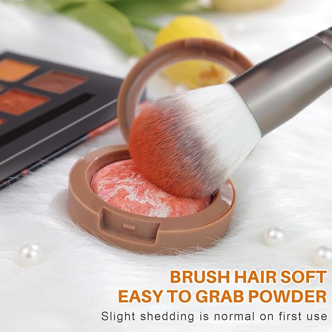 START MAKERS 15PCS Professional Makeup Brushes Set, Premium Synthetic Foundation Powder Concealer Eyeshadow Blush Kabuki Brushes Kit, MakeUp Brushes with 2 Makeup Sponges, Dual-Sided Mirror