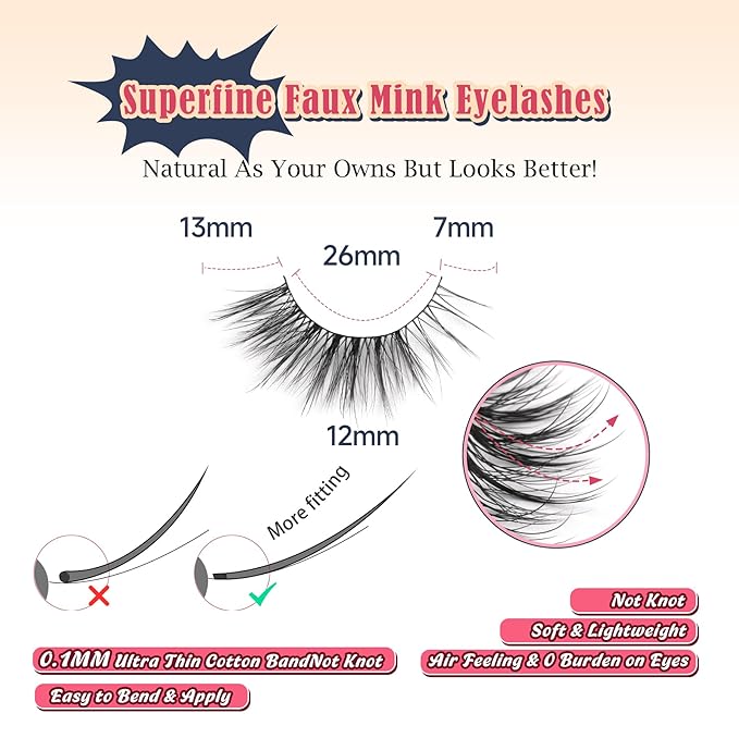 Eyelashes Natural Cat Eye Lashes 13mm Wispy Lashes False Eye Lashes with Thin Cotton Band C Curl Fake Eyelashes 3D Volume Lash Pack 7 Pair Siligli