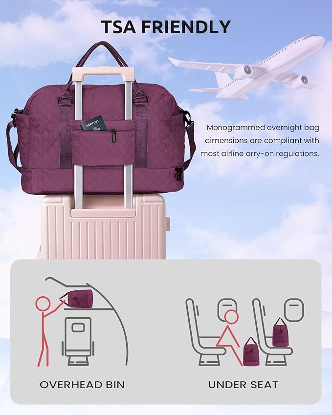 Bride To Be Gifts, Gifts for Women-Initial Travel Bag with Shoe Compartment, Personalized Weekender Bags, Monogram Overnight Bag for Women, Letter Travel Bags with Makeup Pouch (Letter I)