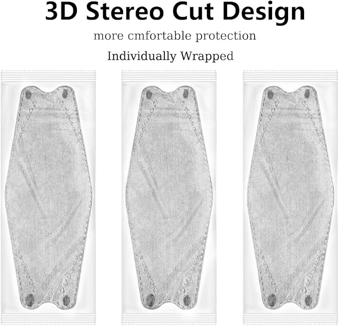 100Pcs KF94 Masks, Individually Wrapped 3D Fish Type Masks for Adult, 4 Layer Protective Face Mask