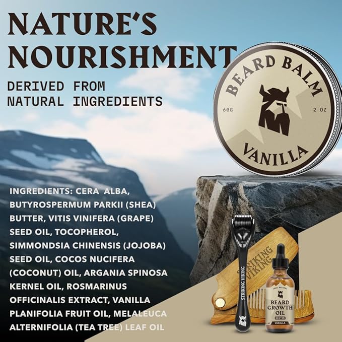 Striking Viking Beard Balm for Men - Leave in Beard Conditioner - Styling Balm Made with Naturally Derived Beard Butter, Argan & Jojoba Oils (2 Ounce (Pack of 1), Vanilla)