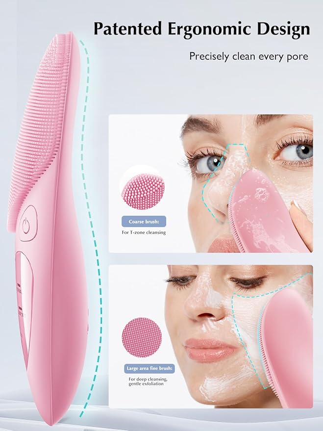 COSLUS Facial Cleansing Brush Silicone Face Scrubber: Waterproof Rechargeable Face Wash Brush, 4 Cleansing Modes, Electric Face Exfoliator for Men Women Cleaning, Exfoliating, Massaging