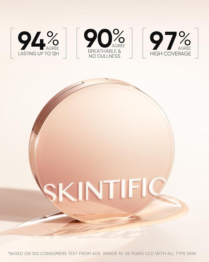 Full Coverage Cushion Foundation, Weightless, Skin Fit, Satin Glow Finish, Oil-Control Waterproof Foundation, Sweatproof Flawless BB Cream CC Korean Makeup Buildable