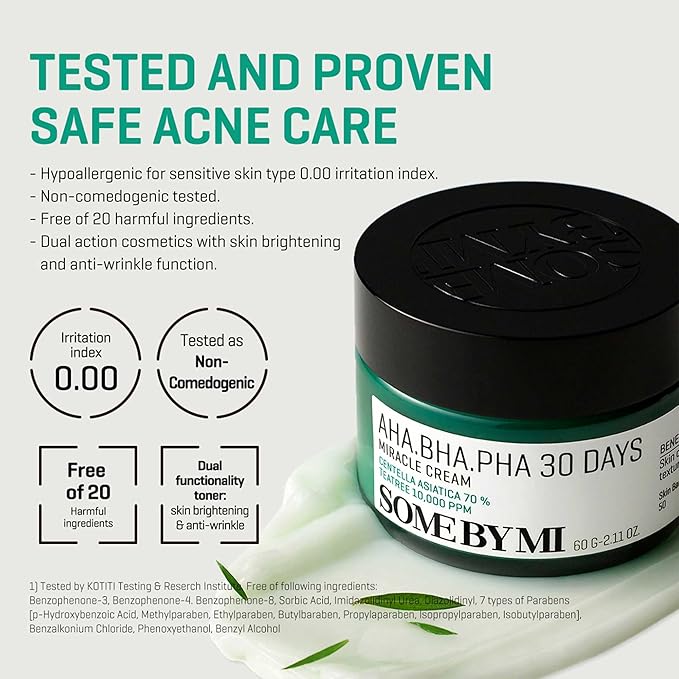 SOME BY MI AHA BHA PHA 30 Days Miracle Cream - Pack of 2 - Mild Exfoliating Salicylic Acid & Centella Face Moisturizer for All Skin Types - Daily Soothing & Clarifying Face Cream - Korean Skin Care