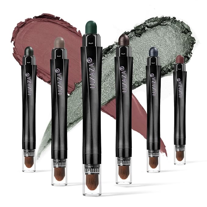 6PCS Green Eyeshadow Stick Makeup Sets, Crease-Proof Cream Shadow Pen,Metallic And Matte Shimmer Eye Shadow Pencil Crayon, A03-Smoky Green