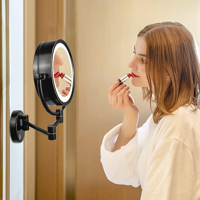 GURUN 8.5 Inch Magnifying Makeup Mirror with 3 Tones Dimmable LED Lights Double Sided Touch Control Vanity Mirror for Bathroom with 10X Magnification M1809DO-T (Oil-Rubbed Bronze/10X)