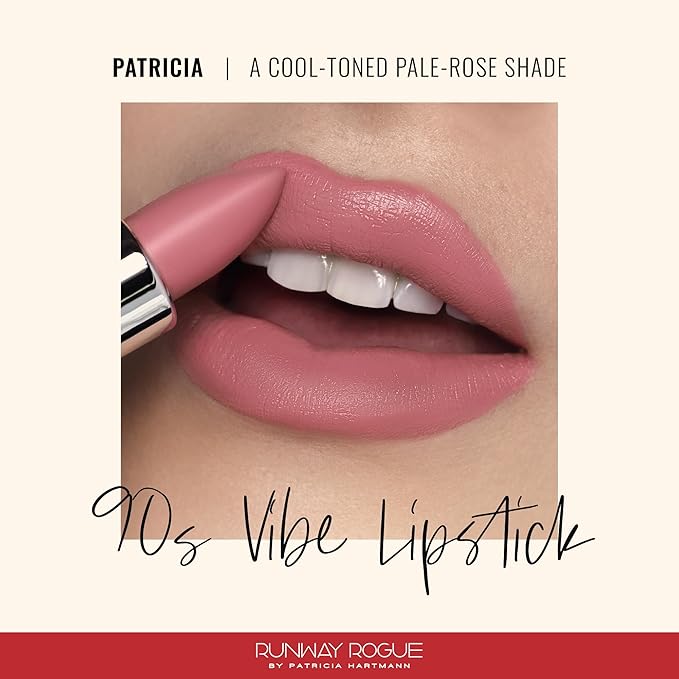 Runway Rogue 90s Vibe Lipstick, Moisturizing Matte Pale-Rose Lipstick, ‘Patricia’