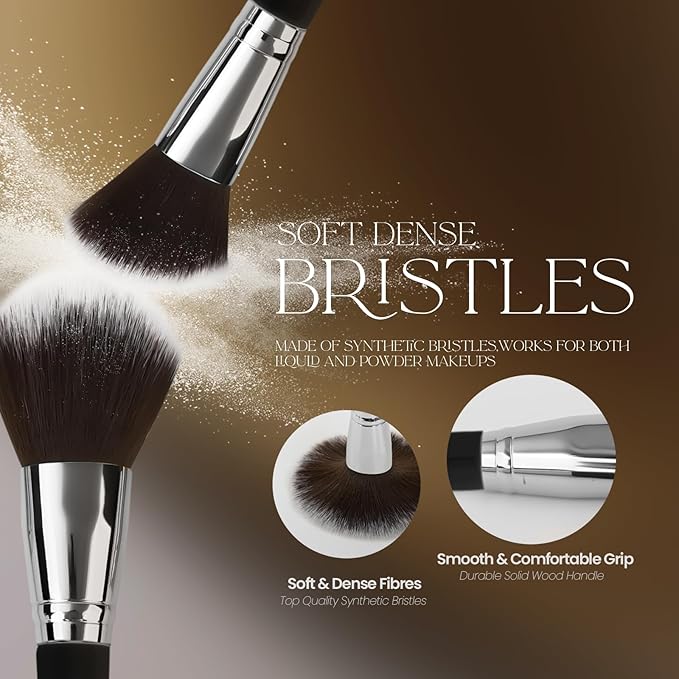 Makeup Brushes Set 12 Piece Professional & Beginner Friendly, Soft Synthetic Bristles for Face Eyeshadow Blending, Easy to Clean Travel Ready with Case, Ergonomic Wooden Handle (Dark Black)