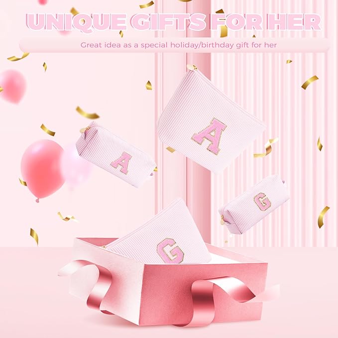 Birthday Christmas Gifts for 10 11 12 13 14 15 16 17 18 Years Old Girl,Stocking Stuffers Makeup Bag Cosmetic Bag Set,Teen Girls Teacher Gift Trendy Stuff Toiletry Bag for Women - Pink,A