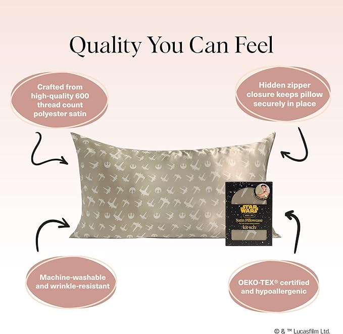 Kitsch x Star Wars Rebel Alliance Satin Pillowcase | Satin Pillowcase with Zipper, Better Than Silk Pillowcase | Frizz-Reducing Pillow Case for Hair & Skin Care, Cooling & Breathable - King