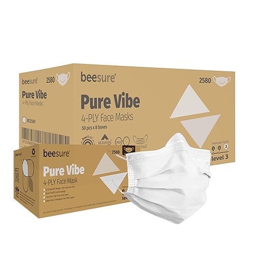 BeeSure BE2580case Pure Vibe Face Mask, White (Case of 400)