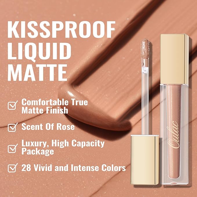 Oulac Matte Liquid Nude Lipstick for Women, Beige Brown High Impact Lip Color, Long Lasting Lipsticks, Waterproof, Creamy Formula Lip Stick with Vitamin E, Vegan & Cruelty-Free, 4.5ml (MS01)
