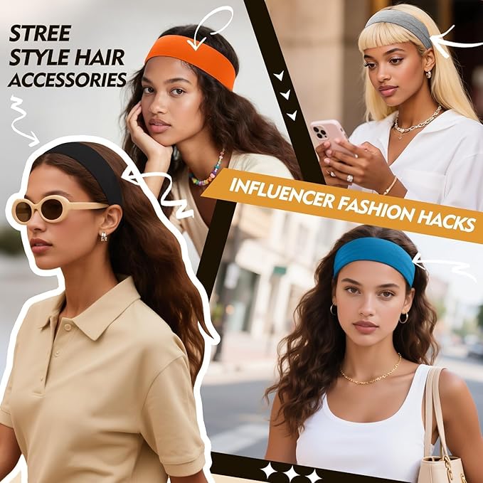 Headbands for Women Non Slip - 8 Pcs Head Bands Gifts for Woman Soft Comfortable Elastic Hair Band for Yoga Workout Sport Mothers Day Gifts for Mom Christmas Gift for Women Grandma Adults Stuffers