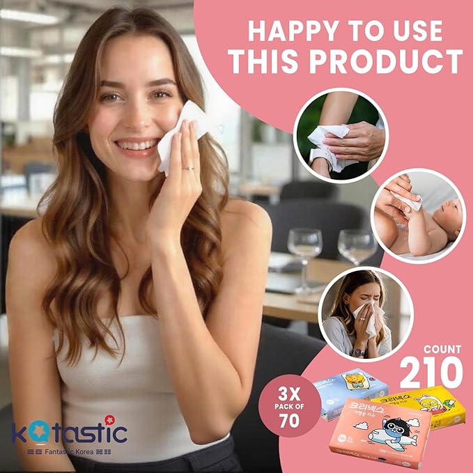 [KOTASTIC] Kawaii Pocket Tissues Travel Packs - Cute Facial Tissues for Camping, Car, and Purse Essentials 3,780 Count (54 Packs of 70)