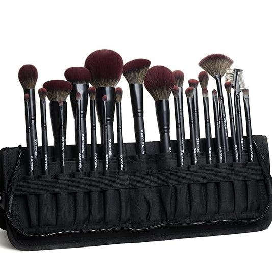 ZAMEL 26Pcs Premium Black Make up Brushes Set With Travel Bag,ULTRA SOFT Hair Makeup Brush pack Contains large powder Blending Make up Brush set Blush Face Brush Concealers contour Eyeshadow