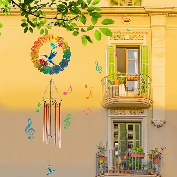 Wind Chimes with Hummingbird Wind Spinner, Mom Gifts for Christmas Grandma Mom Women Birthday Retirement Teacher, 31" Windchimes Outdoor Decor Hanging Mobile for Garden Porch Patio Backyard