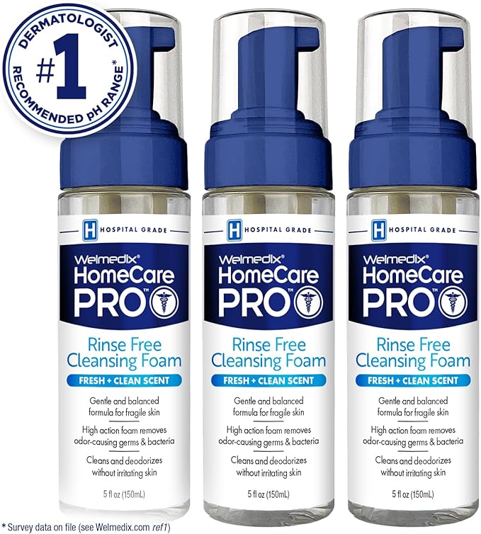 Welmedix Rinse Free Cleansing Foam, 3 in 1 Body Wash, Shampoo and Personal Cleanser for Elderly, Incontinence and Infant Care, Hospital Grade, Sulfate Free, Paraben Free (Pack of 3)