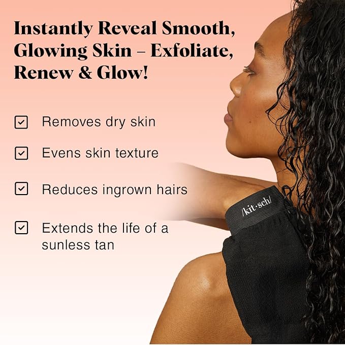 Kitsch Exfoliating Gloves 2pc – Korean Exfoliating Mitt & Deep Exfoliating Body Scrubber for Shower, Bath | Body Exfoliator, Dead Skin Remover | Skin Care for Smooth, Renewed Skin - Black & Terracotta