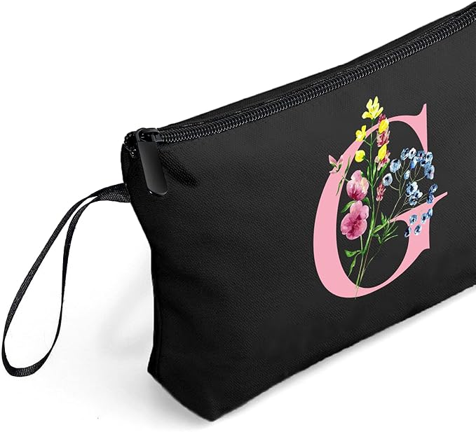 SEAMOON Women Birthday Unique Initial Funny Gifts for Teenage Girl Sister Friends Bridesmaid Personalized Travel Make up Cosmetic Bag with Mirror Valentines Mothers Day Christmas Graduation G