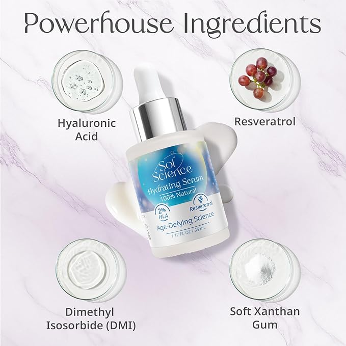Ultra Hydrating Face Serum – Hyaluronic Acid + Resveratrol for Dry Skin – Lightweight All Natural Formula for Daily Moisture & Radiance – Boosts Moisture for a Dewy Glow 1.17 FL Oz
