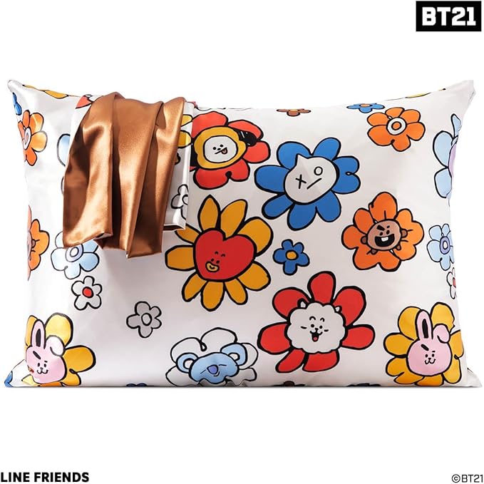 Kitsch x BT21 (Shooky) Satin Pillowcase with Zipper for Hair & Skin - Softer Than Silk Pillow Cases, Smooth Cooling Pillow Cover, Wrinkle-Free, Machine Washable, Queen/Standard (19x26)