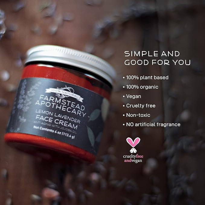 Farmstead Apothecary 100% Natural Anti-Aging Face Cream with Jojoba Oil, 4 oz (Lemon Lavender)