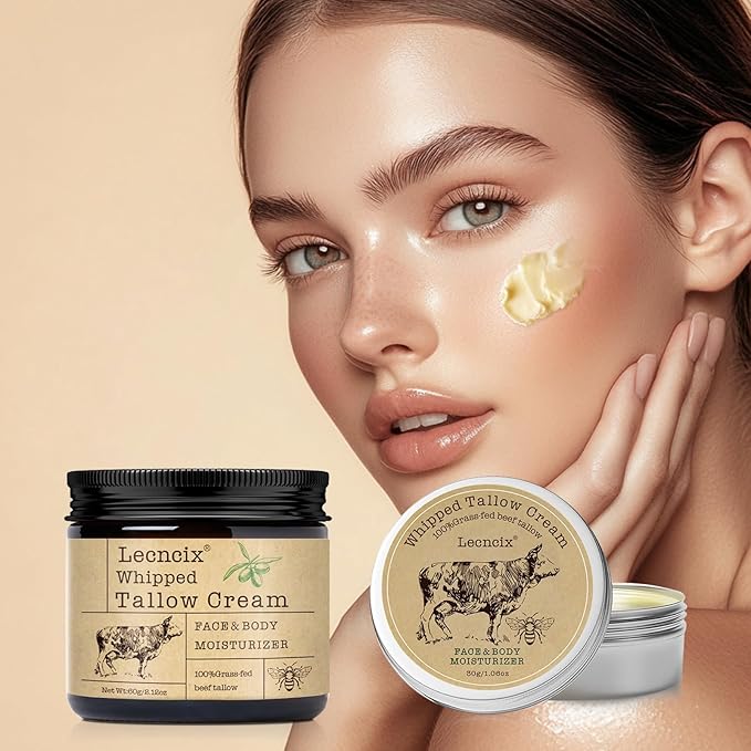 2PC Grass-Fed Beef Tallow for Skin,Tallow Face Moisturizer All-Natural Skin Care,Beef Tallow for Body & Face Moisturizer(Original,2.12+1.06Oz)